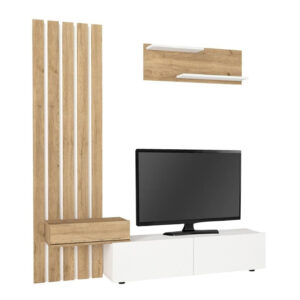 Σύνθεση τηλεόρασης Rosaline Megapap χρώμα λευκό - sepet oak 183x31,3x196,9εκ.