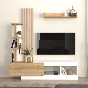 Σύνθεση τηλεόρασης Vermont Megapap χρώμα λευκό - sepet oak 180x40x193,8εκ.