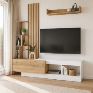Σύνθεση τηλεόρασης Vermont Megapap χρώμα λευκό - sepet oak 180x40x193,8εκ.
