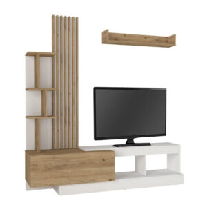 Σύνθεση τηλεόρασης Vermont Megapap χρώμα λευκό - sepet oak 180x40x193,8εκ.