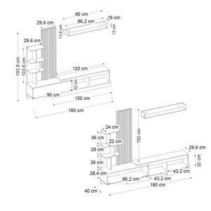 Σύνθεση τηλεόρασης Vermont Megapap χρώμα λευκό - sepet oak 180x40x193,8εκ.