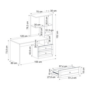Γραφείο εργασίας Mantra Megapap χρώμα ανθρακί 150x60x152εκ.