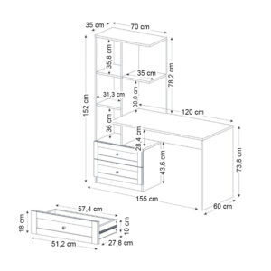 Γραφείο εργασίας Mantra Megapap χρώμα ανθρακί 150x60x152εκ.