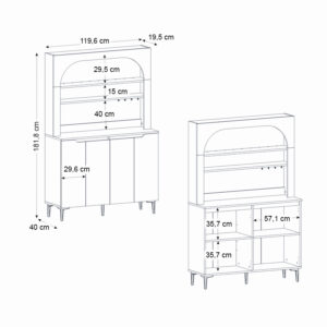 Έπιπλο κουζίνας με LED Melinta 4 Megapap χρώμα λευκό 120x40x181,8εκ.