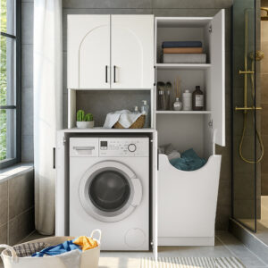 Ντουλάπι με καλάθι απλύτων Verga Megapap χρώμα λευκό 45x40x180εκ.