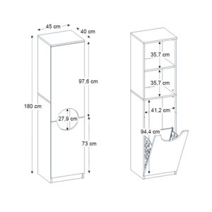 Ντουλάπι με καλάθι απλύτων Verga Megapap χρώμα λευκό 45x40x180εκ.