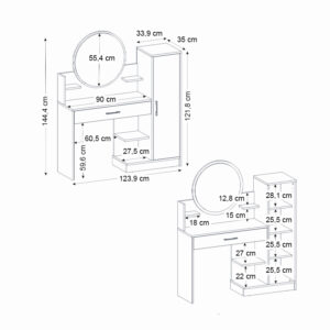 Τουαλέτα με καθρέπτη Andera Megapap χρώμα λευκό 123,9x35x144,4εκ.