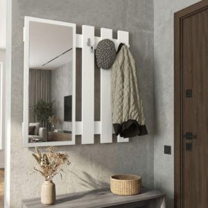 Κρεμάστρα τοίχου με καθρέπτη Folin Megapap χρώμα λευκό 90x4x90εκ.