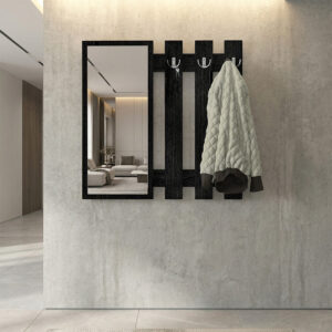 Κρεμάστρα τοίχου με καθρέπτη Folin Megapap χρώμα sencron black 90x4x90εκ.