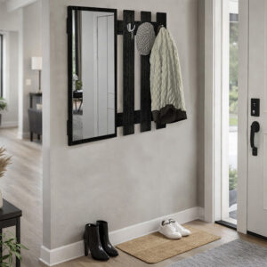 Κρεμάστρα τοίχου με καθρέπτη Folin Megapap χρώμα sencron black 90x4x90εκ.