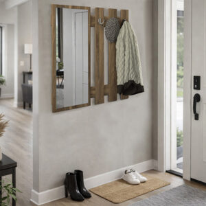 Κρεμάστρα τοίχου με καθρέπτη Folin Megapap χρώμα καρυδί 90x4x90εκ.