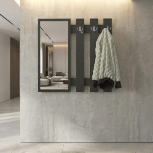 Κρεμάστρα τοίχου με καθρέπτη Folin Megapap χρώμα ανθρακί 90x4x90εκ.