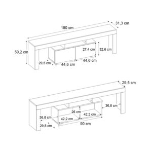 Έπιπλο τηλεόρασης Woodra Megapap χρώμα sencron black 180x31,3x50,2εκ.