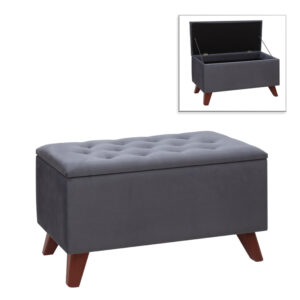 Σκαμπώ - Ταμπουρέ Lotus Megapap βελούδινο χρώμα ανθρακί 90x40x50εκ.