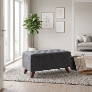 Σκαμπώ - Ταμπουρέ Lotus Megapap βελούδινο χρώμα ανθρακί 90x40x50εκ.