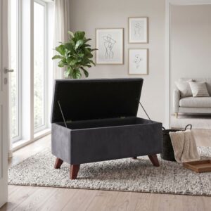 Σκαμπώ - Ταμπουρέ Lotus Megapap βελούδινο χρώμα ανθρακί 90x40x50εκ.