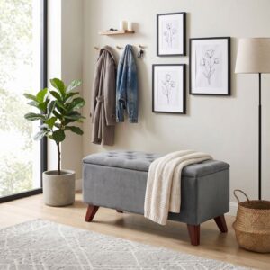 Σκαμπώ - Ταμπουρέ Lotus Megapap βελούδινο χρώμα γκρι 90x40x50εκ.