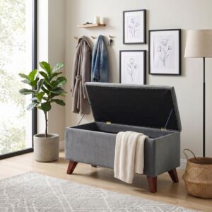 Σκαμπώ - Ταμπουρέ Lotus Megapap βελούδινο χρώμα γκρι 90x40x50εκ.