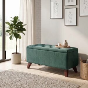 Σκαμπώ - Ταμπουρέ Lotus Megapap βελούδινο χρώμα κυπαρισσί 90x40x50εκ.