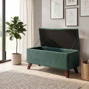 Σκαμπώ - Ταμπουρέ Lotus Megapap βελούδινο χρώμα κυπαρισσί 90x40x50εκ.