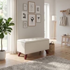 Σκαμπώ - Ταμπουρέ Lotus Megapap βελούδινο χρώμα κρεμ 90x40x50εκ.