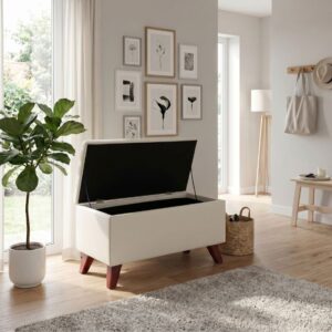 Σκαμπώ - Ταμπουρέ Lotus Megapap βελούδινο χρώμα κρεμ 90x40x50εκ.