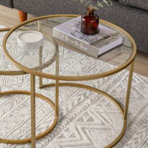 Τραπεζάκι σαλονιού σετ 2 τμχ Vetro Megapap μέταλλο - γυαλί χρώμα χρυσό Ø60x43εκ.