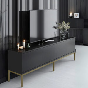Έπιπλο τηλεόρασης Lord Megapap χρώμα μαύρο - χρυσό 180x30x47εκ.