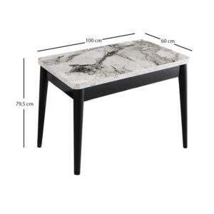 Τραπέζι Dolunay Megapap επεκτεινόμενο χρώμα λευκό εφέ μαρμάρου - μαύρο 100x60(120x100)x79,5εκ.