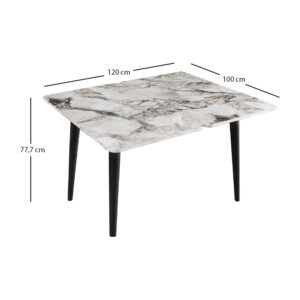 Τραπέζι Dolunay Megapap επεκτεινόμενο χρώμα λευκό εφέ μαρμάρου - μαύρο 100x60(120x100)x79,5εκ.