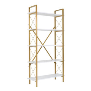 Βιβλιοθήκη Elysian Megapap χρώμα λευκό - χρυσό 90x33,5x180εκ.