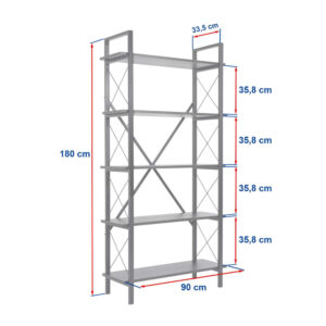 Βιβλιοθήκη Elysian Megapap χρώμα black wood 90x33,5x180εκ.