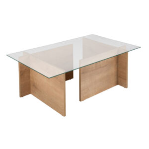 Τραπεζάκι σαλονιού Vetrino Megapap γυάλινο χρώμα honey oak 105x65x40εκ.