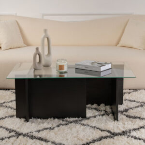 Τραπεζάκι σαλονιού Vetrino Megapap γυάλινο χρώμα black wood 105x65x40εκ.