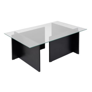 Τραπεζάκι σαλονιού Vetrino Megapap γυάλινο χρώμα black wood 105x65x40εκ.