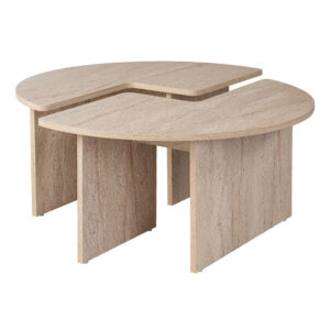 Τραπεζάκι σαλονιού σετ 2 τμχ Moira Megapap χρώμα travertine Ø90x41εκ.