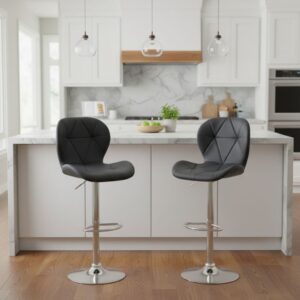 Σκαμπό μπαρ Dolores Megapap με ρυθμιζόμενο ύψος PU μαύρο - βάση χρωμίου 45,5x38x89/109εκ.