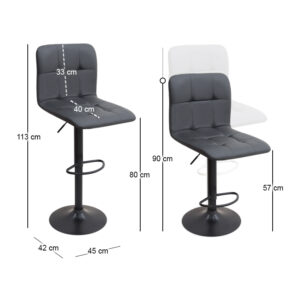 Σκαμπό μπαρ Carmelo Megapap με ρυθμιζόμενο ύψος PU μαύρο - βάση μαύρο ματ 45x42x90/113εκ.