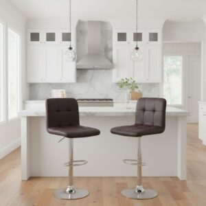 Σκαμπό μπαρ Carmelo Megapap με ρυθμιζόμενο ύψος PU καφέ - βάση χρωμίου 45x42x90/113εκ.