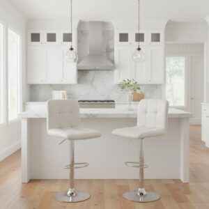 Σκαμπό μπαρ Carmelo Megapap με ρυθμιζόμενο ύψος PU λευκό - βάση χρωμίου 45x42x90/113εκ.