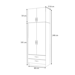 Ντουλάπα ρούχων Ricardo Megapap δίφυλλη με πατάρι και συρτάρια χρώμα φυσικό οξιάς 80x51,8x240εκ.