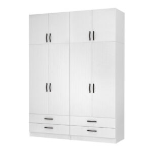 Ντουλάπα ρούχων Ricardo Megapap τετράφυλλη με πατάρι και συρτάρια χρώμα λευκό 160x51,8x240εκ.
