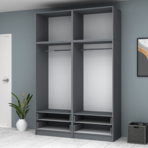 Ντουλάπα ρούχων Ricardo Megapap τετράφυλλη με πατάρι και συρτάρια χρώμα ανθρακί 160x51,8x240εκ.