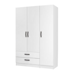 Ντουλάπα ρούχων Ricardo Megapap τρίφυλλη με συρτάρια χρώμα λευκό 120x51,8x181εκ.