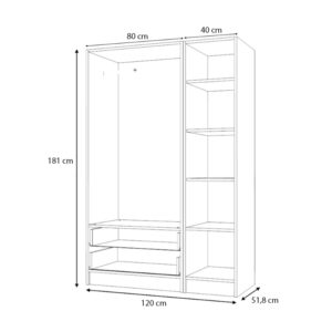 Ντουλάπα ρούχων Ricardo Megapap τρίφυλλη με συρτάρια χρώμα λευκό 120x51,8x181εκ.