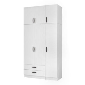 Ντουλάπα ρούχων Ricardo Megapap τρίφυλλη με πατάρι και συρτάρια χρώμα λευκό 120x51,8x240εκ.