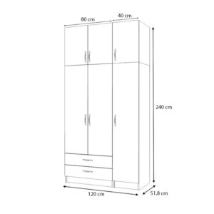 Ντουλάπα ρούχων Ricardo Megapap τρίφυλλη με πατάρι και συρτάρια χρώμα λευκό 120x51,8x240εκ.