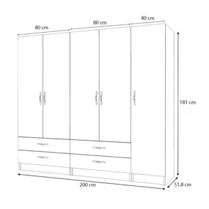 Ντουλάπα ρούχων Ricardo Megapap πεντάφυλλη με συρτάρια χρώμα ανθρακί 200x51,8x181εκ.