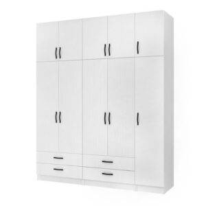 Ντουλάπα ρούχων Ricardo Megapap πεντάφυλλη με πατάρι και συρτάρια χρώμα λευκό 200x51,8x240εκ.
