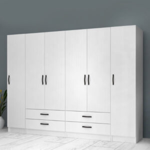 Ντουλάπα ρούχων Ricardo Megapap εξάφυλλη με συρτάρια χρώμα λευκό 240x51,8x181εκ.